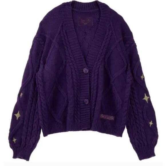 Taylor Swift Speak Now Purple Gold Stars Cardigan Size Medium Large - Picture 1 of 4
